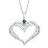 Thumbnail Image 1 of The Kindred Heart from Vera Wang Love Collection 1/3 CT. T.W. Diamond and Sapphire Pendant in 14K White Gold - 19"