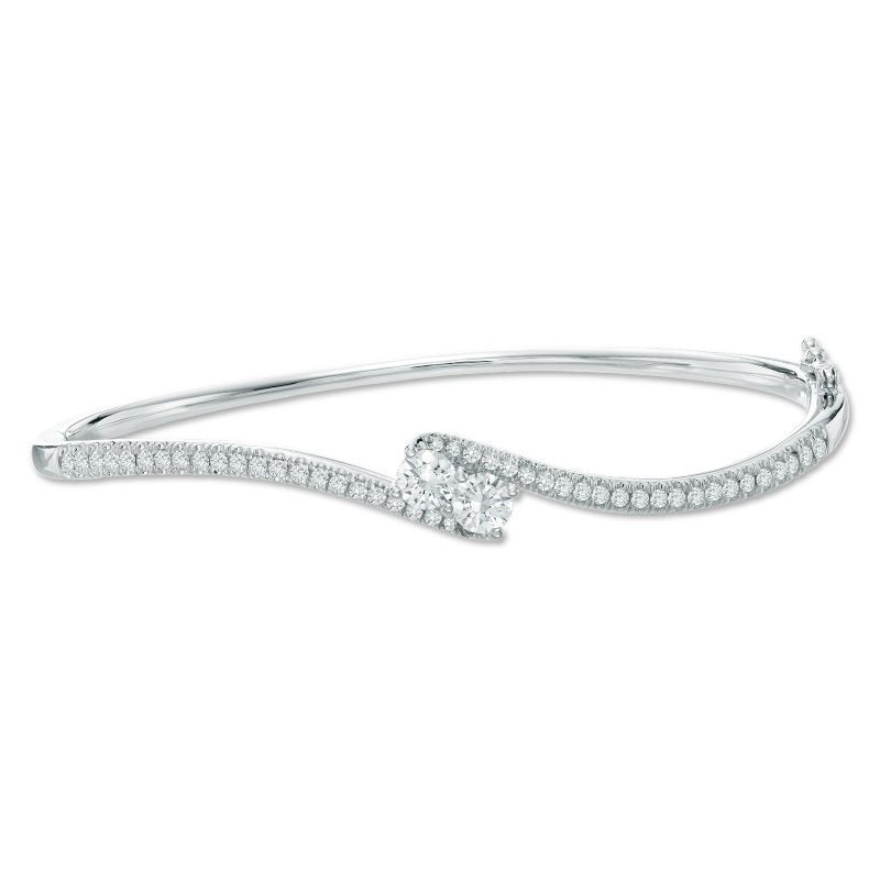 Ever Us™ 1/2 CT. T.W. Two-Stone Diamond Bypass Bangle in 14K White Gold