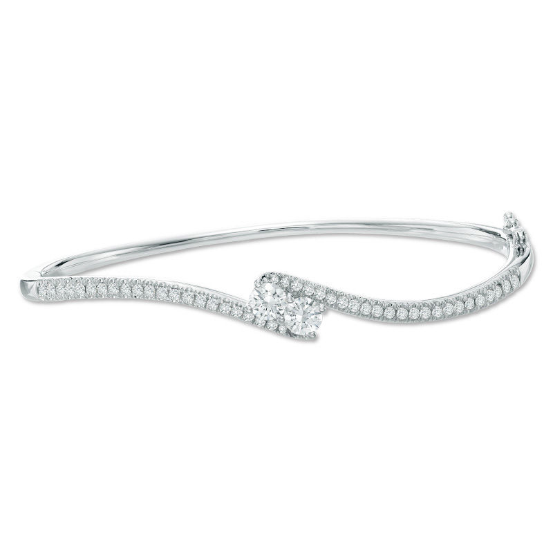 Main Image 1 of Ever Us™ 1/2 CT. T.W. Two-Stone Diamond Bypass Bangle in 14K White Gold