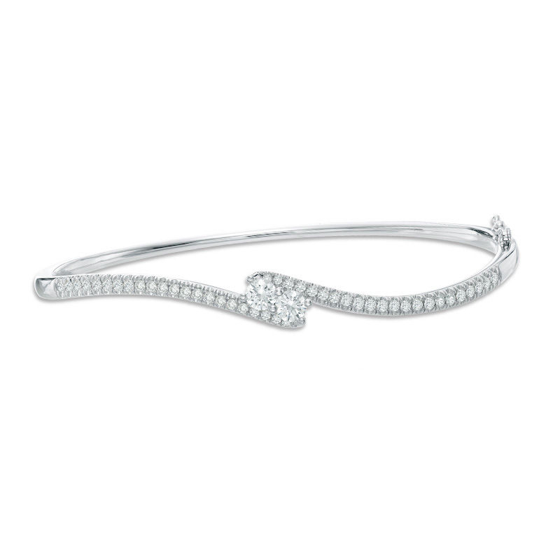 Ever Us®  1 CT. T.W. Two-Stone Diamond Bypass Bangle in 14K White Gold