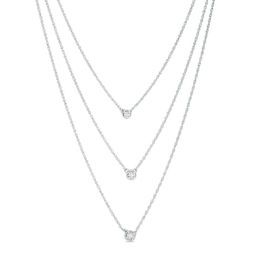 Diamond Accent Three Stone Multi-Strand Necklace in Sterling Silver - 22&quot;