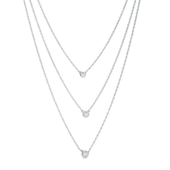 Diamond Accent Three Stone Multi Strand Necklace in Sterling
