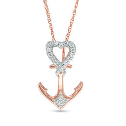 1/10 CT. T.W. Diamond Heart-Top Anchor Pendant in 10K Rose Gold