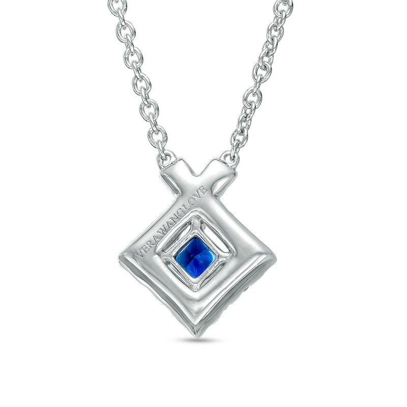 Main Image 2 of Vera Wang Love Collection Blue Sapphire and 1/4 CT. T.W. Diamond Frame Necklace in Sterling Silver - 19"