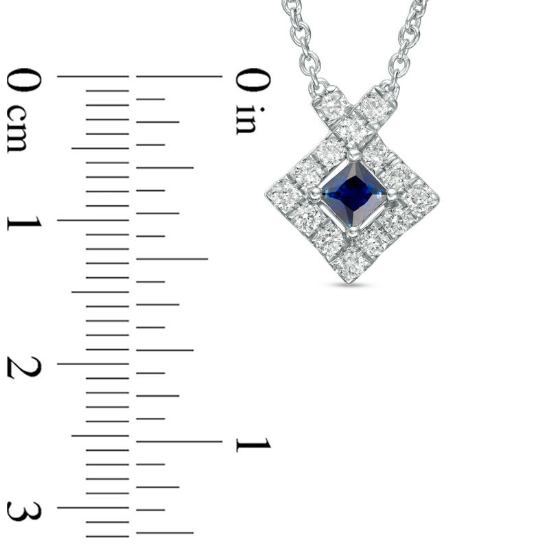 Main Image 3 of Vera Wang Love Collection Blue Sapphire and 1/4 CT. T.W. Diamond Frame Necklace in Sterling Silver - 19"