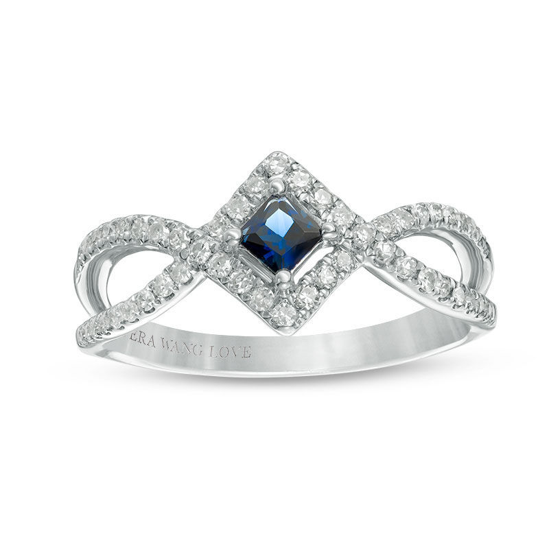 Vera Wang Love Collection Princess-Cut Blue Sapphire and 1/4 CT