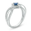 Thumbnail Image 2 of Vera Wang Love Collection Princess-Cut Blue Sapphire and 1/4 CT. T.W. Diamond Frame Ring in Sterling Silver