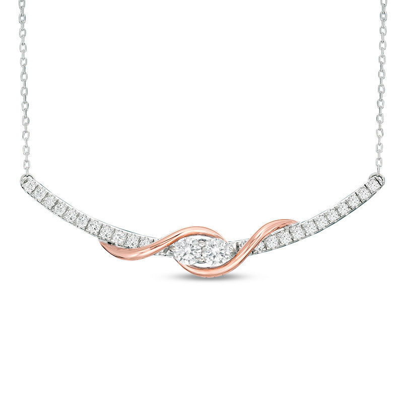Main Image 1 of Ever Us® 1 CT. T.W. Two-Stone Diamond Swirl Necklace in 14K Two-Tone Gold - 17"