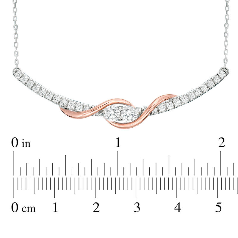 Main Image 4 of Ever Us® 1 CT. T.W. Two-Stone Diamond Swirl Necklace in 14K Two-Tone Gold - 17"