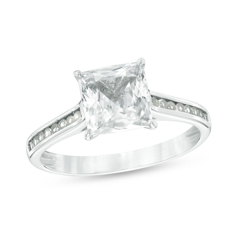 7.0mm Princess Cut Lab Created White Sapphire Engagement Ring in