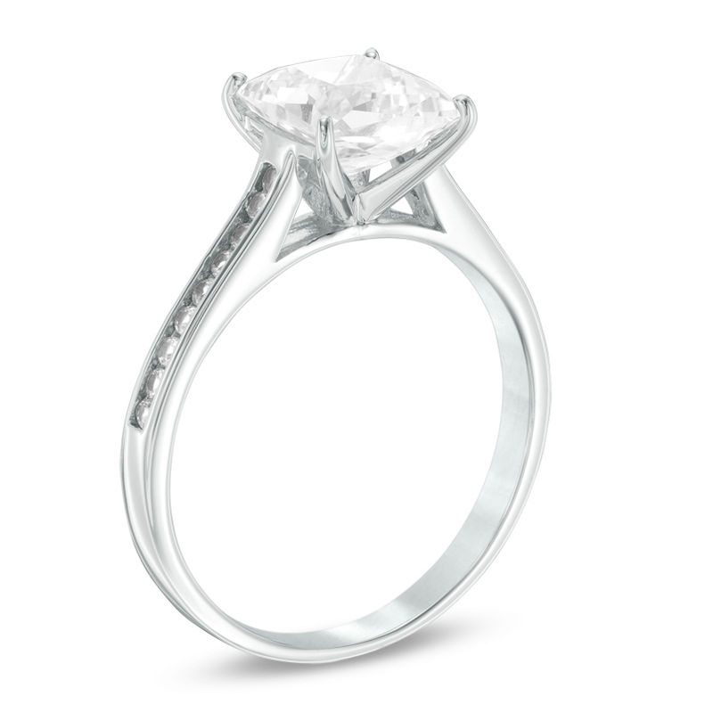 Main Image 2 of 7.0mm Princess-Cut Lab-Created White Sapphire Engagement Ring in 10K White Gold