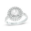 Thumbnail Image 1 of 6.5mm Lab-Created White Sapphire Double Frame Engagement Ring in Sterling Silver