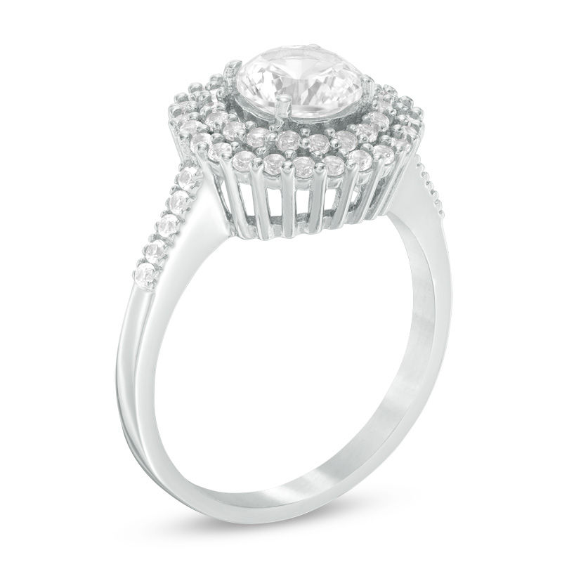 Main Image 2 of 6.5mm Lab-Created White Sapphire Double Frame Engagement Ring in Sterling Silver