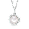 Thumbnail Image 0 of Vera Wang Love Collection Cultured Akoya Pearl and Diamond Accent Frame Pendant in 14K White Gold