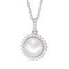 Thumbnail Image 1 of Vera Wang Love Collection Akoya Cultured Pearl and Diamond Accent Frame Pendant in 14K White Gold