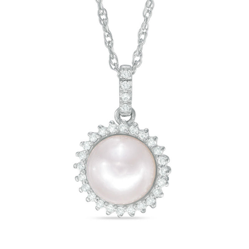 Vera Wang Love Collection Cultured Akoya Pearl and Diamond Accent Frame Pendant in 14K White Gold