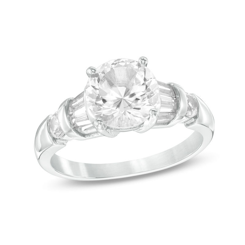 8.0mm Lab-Created White Sapphire Engagement Ring in Sterling Silver