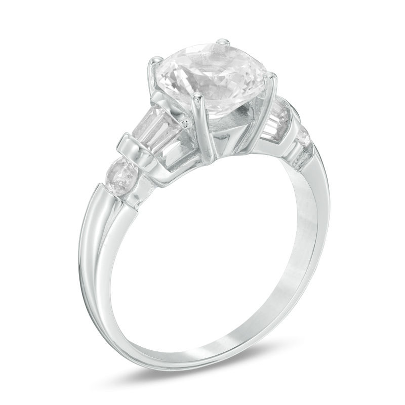 8.0mm Lab-Created White Sapphire Engagement Ring in Sterling Silver