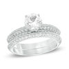 Thumbnail Image 1 of 6.25mm Lab-Created White Sapphire Vintage-Style Bridal Set in Sterling Silver