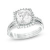 Thumbnail Image 0 of 8.0mm Cushion-Cut Lab-Created White Sapphire Frame Bridal Set in Sterling Silver