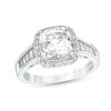 Thumbnail Image 1 of 8.0mm Cushion-Cut Lab-Created White Sapphire Frame Engagement Ring in Sterling Silver