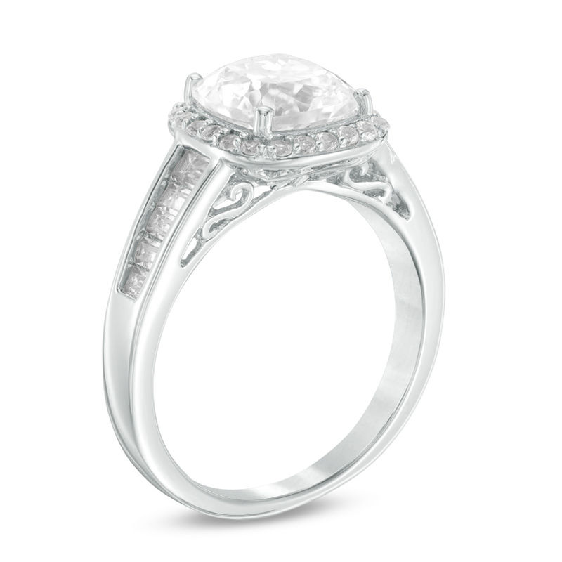 Main Image 2 of 8.0mm Cushion-Cut Lab-Created White Sapphire Frame Engagement Ring in Sterling Silver