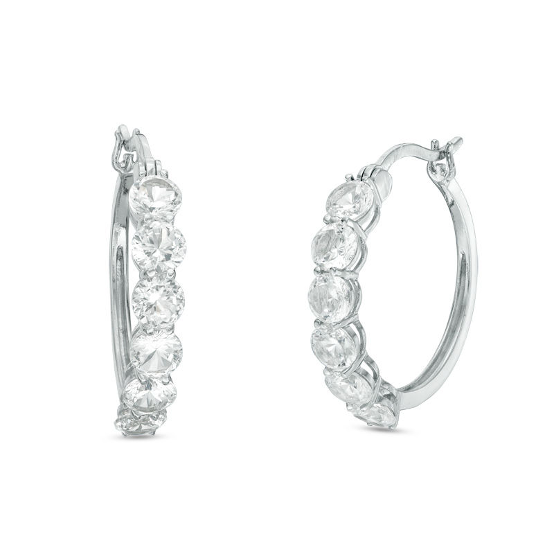 4.0mm Lab-Created White Sapphire Hoop Earrings in Sterling Silver ...