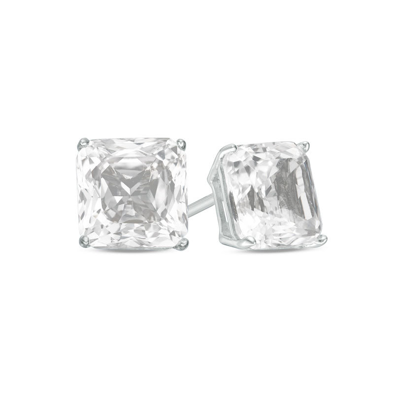Main Image 1 of 8.0mm Princess-Cut Lab-Created White Sapphire Solitaire Stud Earrings in Sterling Silver