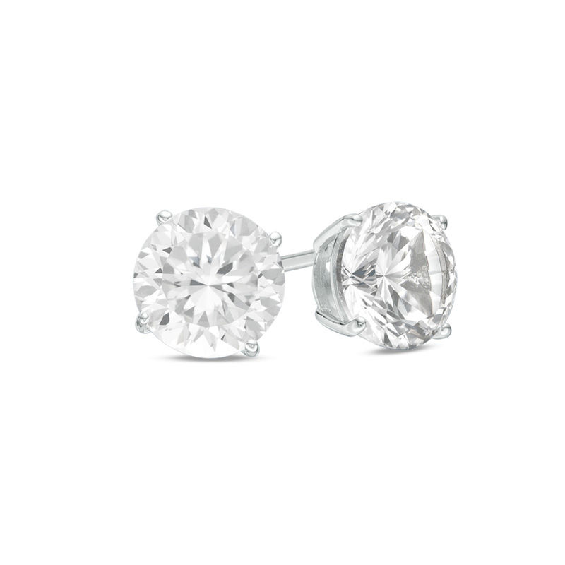 8.0mm Lab-Created White Sapphire Solitaire Stud Earrings in Sterling Silver