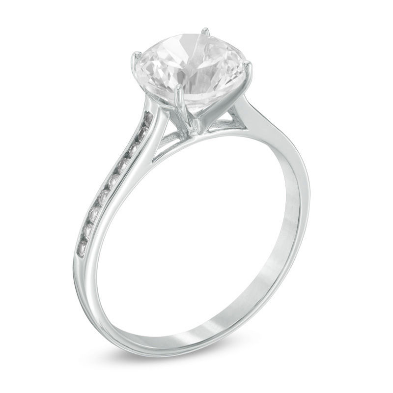 8.0mm Lab-Created White Sapphire Engagement Ring in 10K White Gold