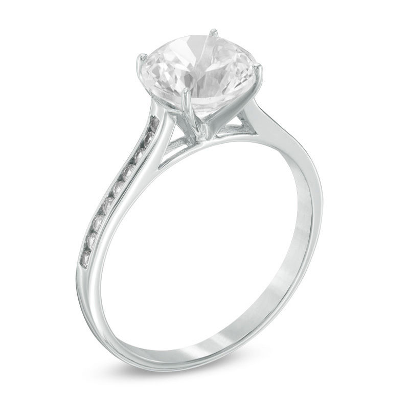 Main Image 2 of 8.0mm Lab-Created White Sapphire Engagement Ring in 10K White Gold
