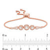 Thumbnail Image 3 of Lab-Created White Sapphire Frame Three Stone Bolo Bracelet in Sterling Silver with 18K Rose Gold Plate - 9"