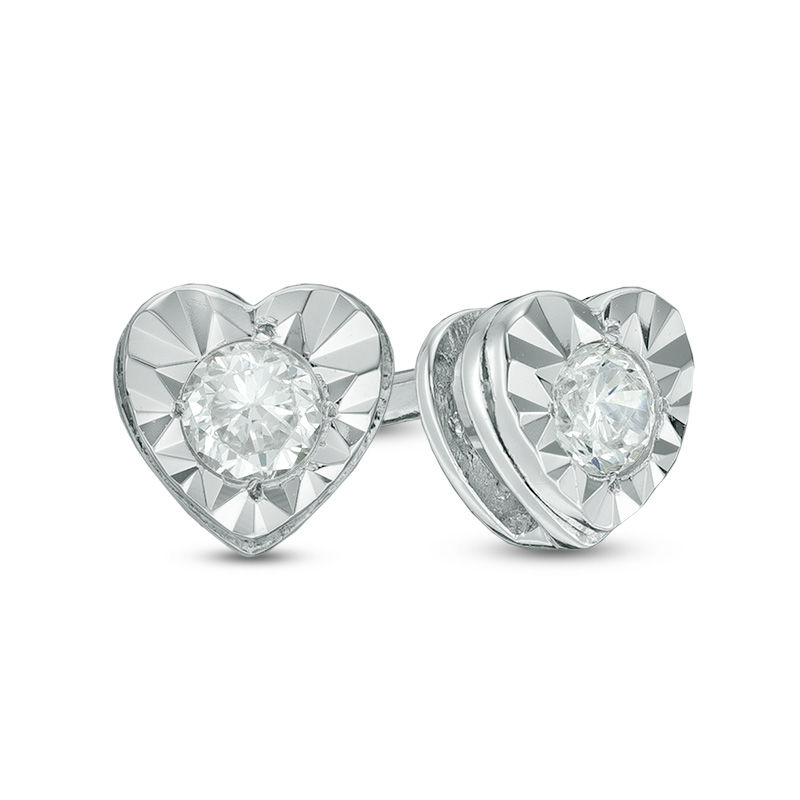 Main Image 1 of 1/10 CT. T.W. Diamond Heart Solitaire Stud Earrings in Sterling Silver