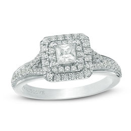 Vera Wang Love Collection 5/8 CT. T.W. Princess-Cut Diamond Double Frame Engagement Ring in 14K White Gold