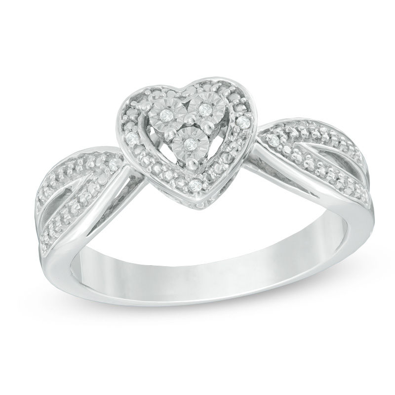 Diamond Accent Heart Frame Split Shank Ring in Sterling Silver