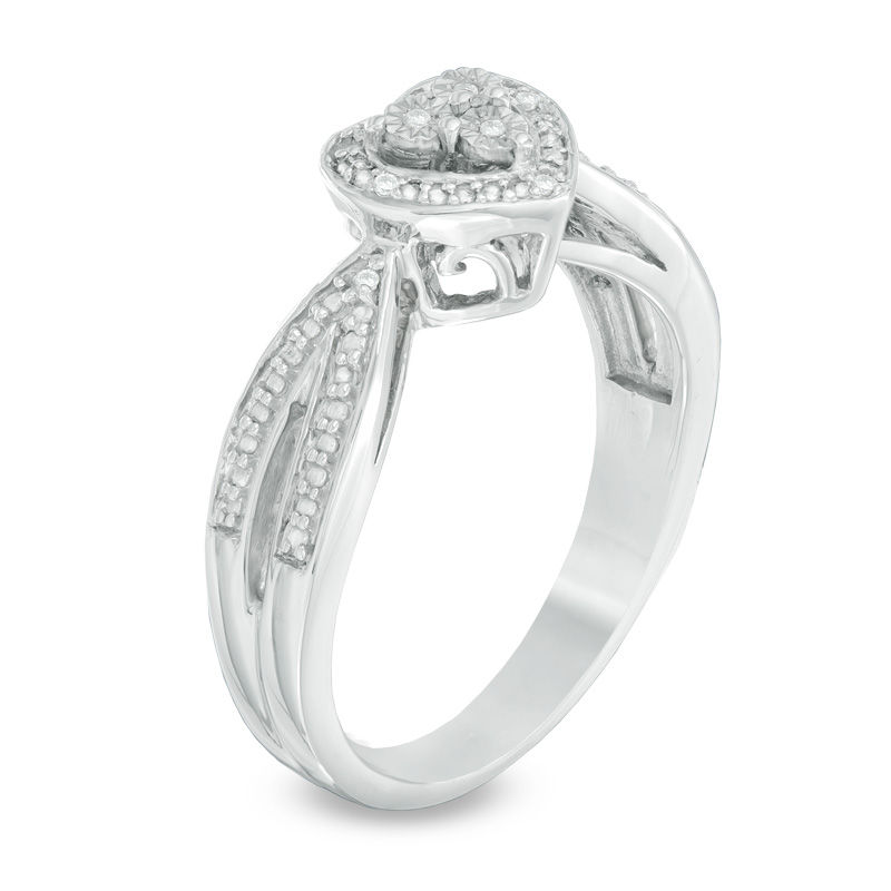 Main Image 2 of Diamond Accent Heart Frame Split Shank Ring in Sterling Silver