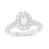 Thumbnail Image 1 of Celebration Ideal 1-1/3 CT. T.W. Oval Certified Diamond Frame Vintage-StyleEngagement Ring in 14K White Gold (I/I1)