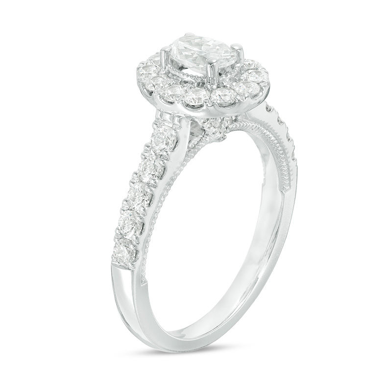 Celebration Ideal 1-1/3 CT. T.W. Oval Diamond Frame Vintage-Style Engagement Ring in 14K White Gold (I/I1)