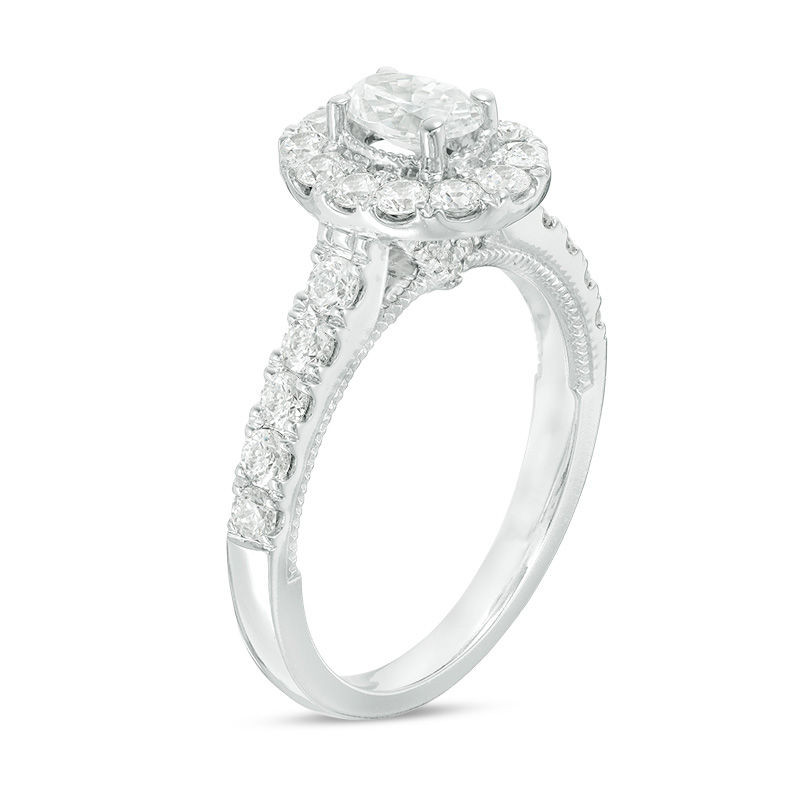 Main Image 2 of Celebration Ideal 1-1/3 CT. T.W. Oval Certified Diamond Frame Vintage-StyleEngagement Ring in 14K White Gold (I/I1)