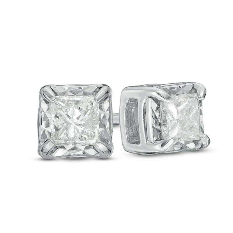 Main Image 1 of 1/2 CT. T.W. Princess-Cut Diamond Solitaire Stud Earrings in 10K White Gold