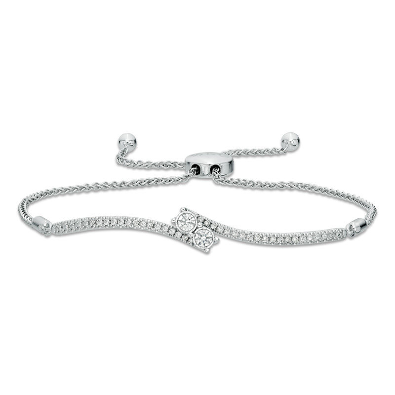 Ever Us® 1/3 CT. T.W. Two-Stone Diamond Bypass Bolo Bracelet in 14K White Gold - 9.5"