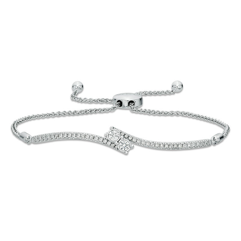 Main Image 1 of Ever Us® 1/3 CT. T.W. Two-Stone Diamond Bypass Bolo Bracelet in 14K White Gold - 9.5"