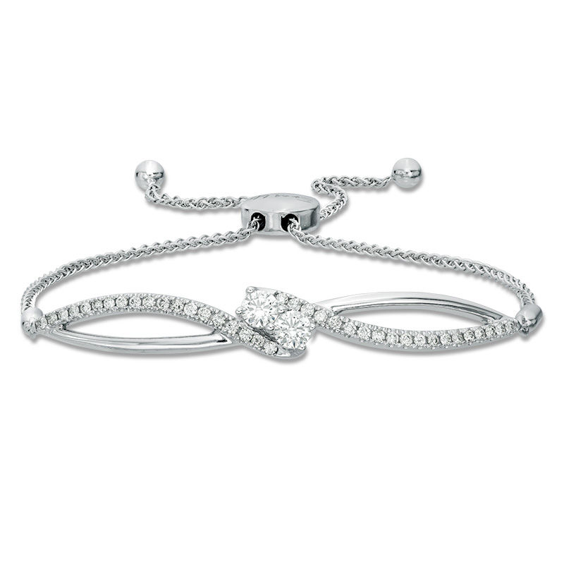 Ever Us® 3/4 CT. T.W. Two-Stone Diamond Bypass Bolo Bracelet in 14K White Gold - 9.5"