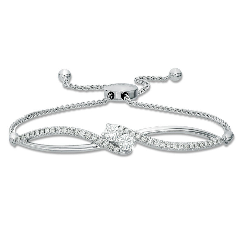 Main Image 1 of Ever Us® 3/4 CT. T.W. Two-Stone Diamond Bypass Bolo Bracelet in 14K White Gold - 9.5"