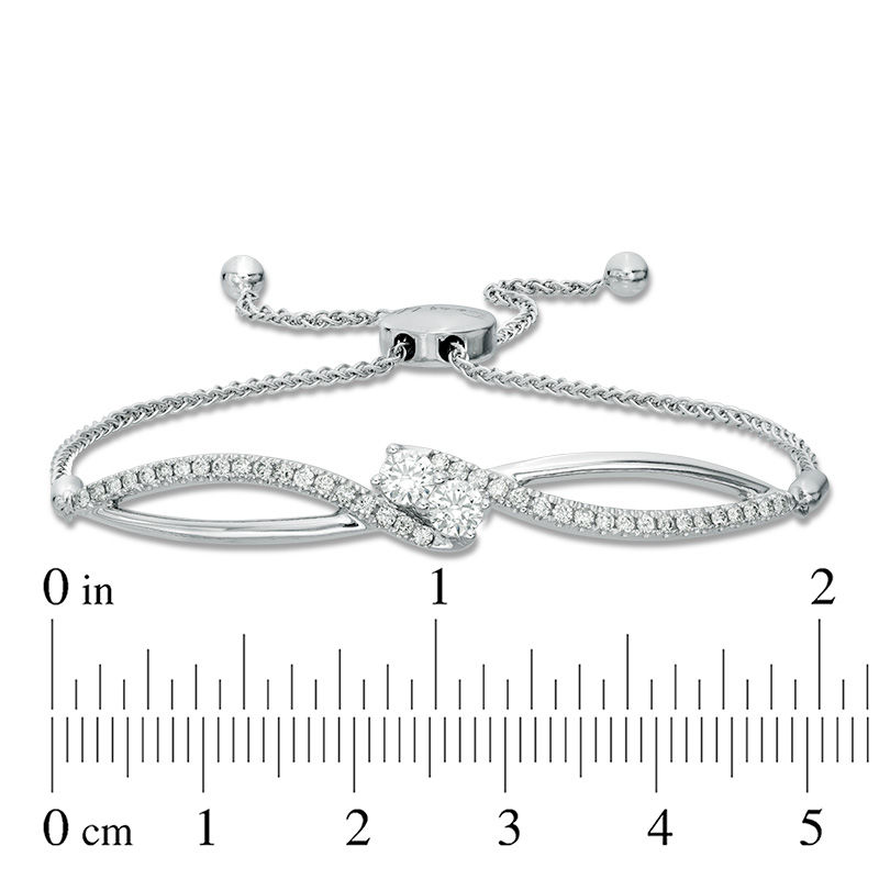 Ever Us® 3/4 CT. T.W. Two-Stone Diamond Bypass Bolo Bracelet in 14K White Gold - 9.5"
