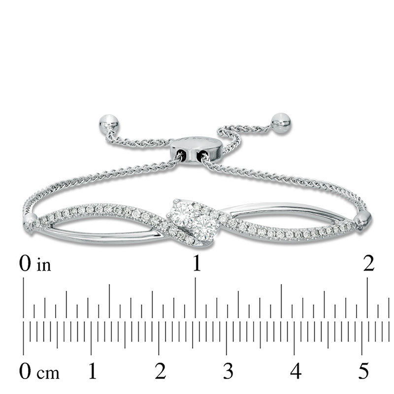 Main Image 3 of Ever Us® 3/4 CT. T.W. Two-Stone Diamond Bypass Bolo Bracelet in 14K White Gold - 9.5"