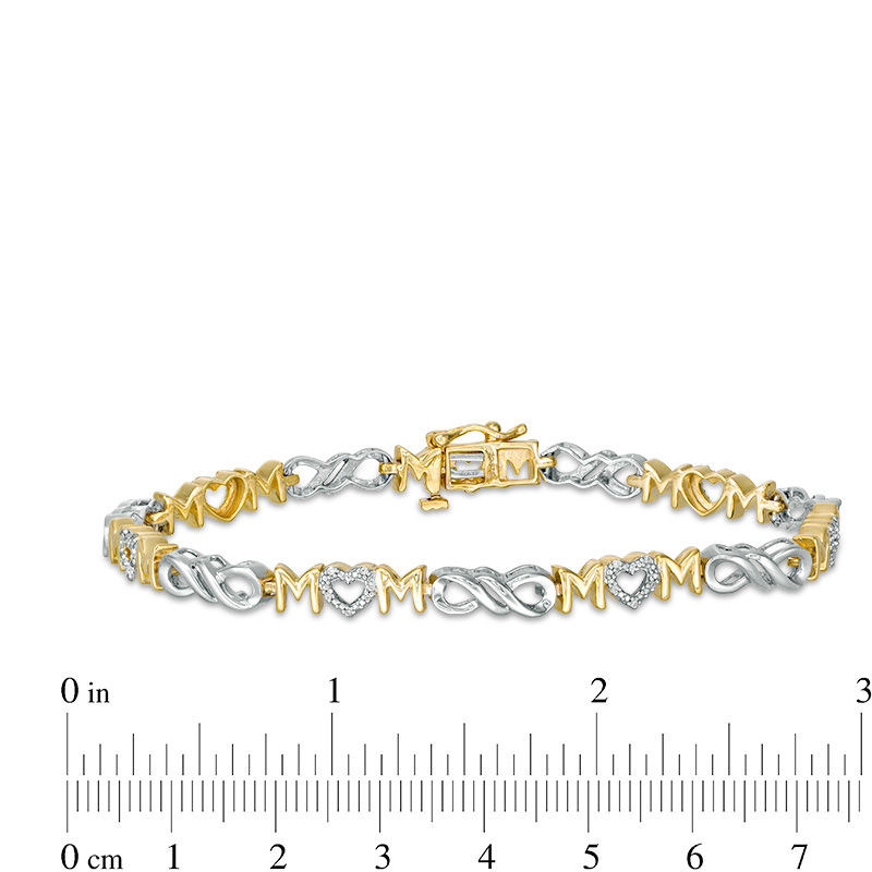 Main Image 2 of 1/20 CT. T.W. Diamond Alternating "MOM" and Infinity Link Bracelet in Sterling Silver and 14K Gold Plate - 7.5"