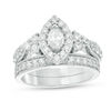 Thumbnail Image 1 of 1-1/5 CT. T.W. Marquise Diamond Frame Tri-Sides Bridal Set in 10K White Gold