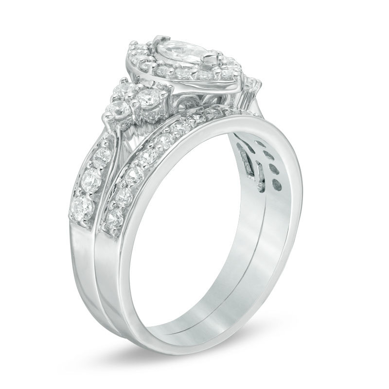 1-1/5 CT. T.W. Marquise Diamond Frame Tri-Sides Bridal Set in 10K White Gold