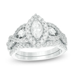 1-1/2 CT. T.W. Marquise Diamond Frame Twist Bridal Set in 10K White Gold